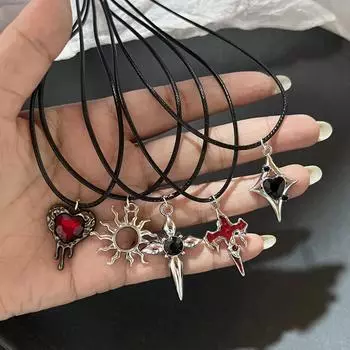 Готическое 90-е кожаное ожерелье с подвеской в форме лавы и звезды для женщин и мужчин, аксессуары цвета антикварного серебра, эстетические ювелирные изделия