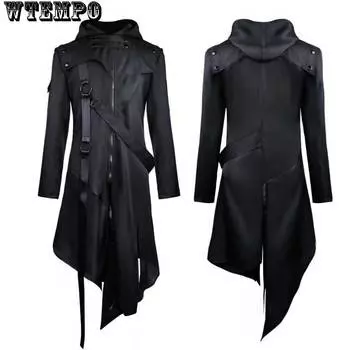 Готическое черное пальто для унисекс, куртки COS на Хэллоуин, неровный подол, съемный декоративный пояс, мужская и женская осенне-зимняя одежда 5XL чёрный