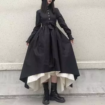 Готическое черное платье Лолиты, женское платье в консервативном стиле, милые винтажные платья Kawaii с длинными рукавами, халат для девочек, милая одежда, осень 2022 г.