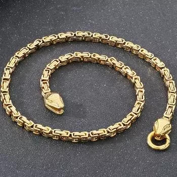 Готическое двойное ожерелье в виде змеиной головы для мужчин из нержавеющей стали золотого цвета, мужские цепочки-чокеры, модные мужские ювелирные украшения 50CM серебряный