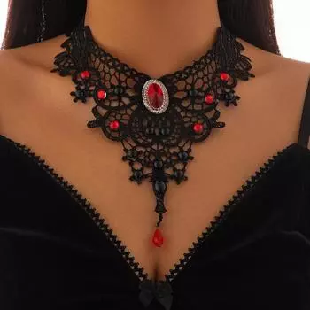 Готическое хрустальное ожерелье-чокер со стразами черного кружева для вечеринки на Хэллоуин для женщин, ожерелье с подвеской, ювелирные изделия
