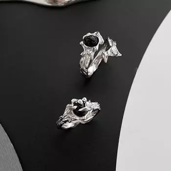 Готическое кольцо с нерегулярным драгоценным камнем, эстетичное регулируемое кольцо для девушек с черным камнем, женское кольцо в стиле панк, винтажные ювелирные изделия, аксессуары