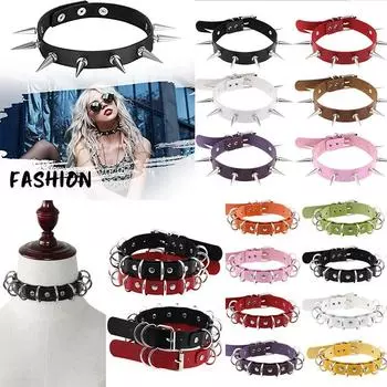 Готическое колье из искусственной кожи, сексуальное круглое кольцо с шипами на ключице, цепочка-колье в стиле панк-рок, регулируемый воротник, колье, аксессуар для косплея на Хэллоуин