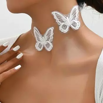 Готическое многослойное ожерелье для женщин, прозрачный тюль, воротник «летучая мышь», ручная работа, плетеная леска, алый дизайн бабочки, U-образная регулируемая пряжа, ювелирные изделия белый