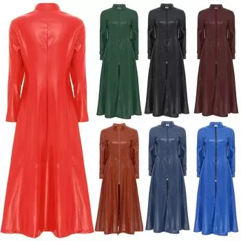 Готическое мотоциклетное пальто в стиле стимпанк, длинное пальто для вечеринки в стиле диско, Тренч из искусственной кожи, куртка-плащ, платье, длина до щиколотки на молнии для женщин и мужчин S чёрный