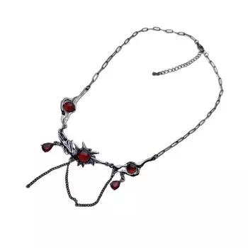 Готическое ожерелье из сплава с красным цирконом и черными кисточками, модное украшение для вечеринки в ночном клубе для любителей моды