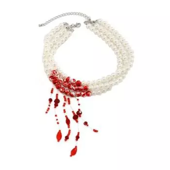 Готическое ожерелье Ожерелье с подвесками в виде капель крови Жемчужное 3-слойное ожерелье-чокер с бисерной кисточкой для Хэллоуина, вечеринок в стиле хоррор, ролевых игр красный