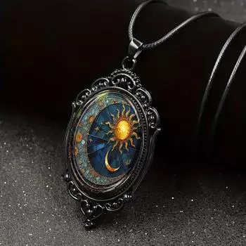 Готическое ожерелье с подвеской для женщин, ожерелье с подвеской в виде солнца и луны, винтажное небесное солнечное ожерелье, готическая веревочная цепочка, мистические украшения для ведьм, аксессуары