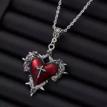 Готическое ожерелье с подвеской в виде креста с шипами и розы, большое сердце, для женщин и мужчин, винтажный тренд, для Хэллоуина, циркон, подарок