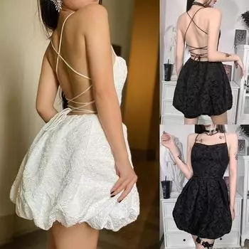 Готическое сексуальное черное белое платье с открытой спиной, пастельные платья с высокой талией и силуэтом S белый
