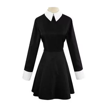 Готическое темное облегающее женское платье, пуловер с лацканами и длинным рукавом, черная мини-юбка Y2K, вечернее платье на Хэллоуин S чёрный