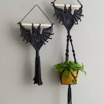 Готическое украшение в виде летучей мыши, подвесное украшение в виде узла макраме, украшение для комнаты в стиле колдовства, современное украшение на Хэллоуин, подвесное украшение для растений в виде летучей мыши Wall hanging чёрный
