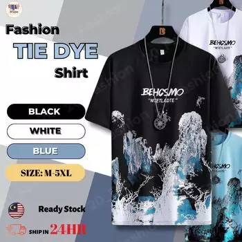ГОТОВЫЙ СКЛАД Футболка lelaki Новая модная универсальная футболка с принтом тай-дай Baju Футболка Lelaki с коротким рукавом Мужская одежда XXS чёрный