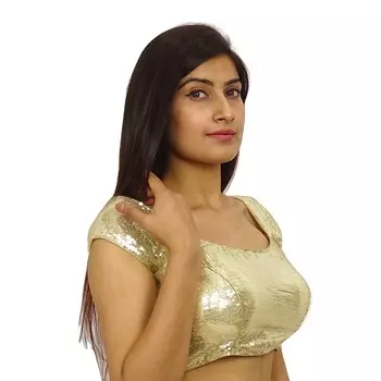 Готовая сшитая блузка сари с плотным пайетками для вечеринки сари Чоли 4 золотой металлик