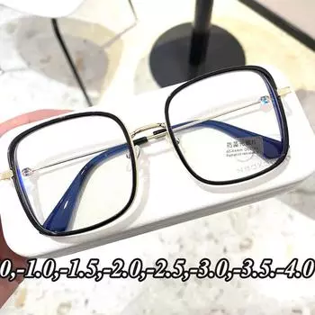 Готовые очки для близорукости, женские модные анти-синие легкие очки, большие квадратные очки, компьютерные очки, диоптрии -6.0 белый