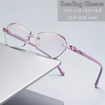 Готовые очки для чтения без оправы, мужские и женские роскошные дизайнерские очки с бриллиантовой огранкой для дальнего видения, винтажные очки для дальнозоркости, диоптрии +1.0 прохладный черный