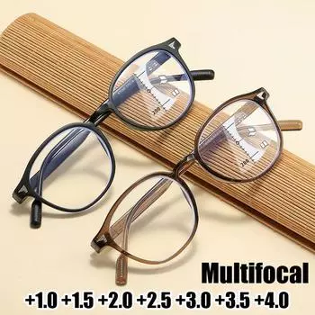 Готовые прогрессивные мультифокальные очки для чтения для женщин и мужчин, винтажная квадратная оправа из поликарбоната, очки для близорукости и дальнего зрения, очки для пресбиопии с диоптриями +1.0