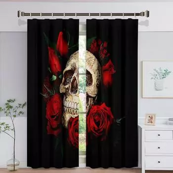 Готовые роскошные солнцезащитные шторы в виде черепа, тонкие шторы на окна для детей, спальни, гостиной, ванной комнаты, кухни, двери, зала, домашний декор, 2 шт. W50 X H130(CM)X2&Hook