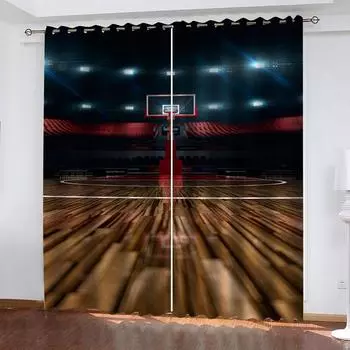 Готовые шторы, недорогие 3D-шторы для баскетбольной площадки, детские комплекты для оформления окон, шторы для спальни и гостиной W70xH160cmx2&Grommet Top