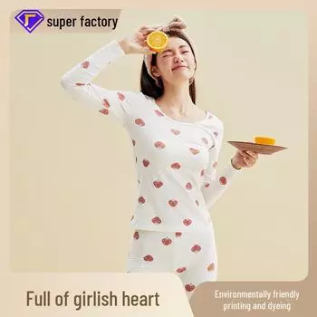 Готовые симпатичные костюмы из чистого хлопка с принтом: Свежая осенняя и зимняя термоодежда для студентов и женщин XXL земляничный/белый