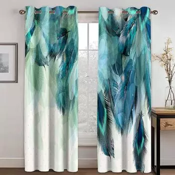 Готовые современные красочные тонкие оконные шторы с перьями для детей, спальня, гостиная, ванная комната, кухня, дверь, зал, домашний декор, 2 шт. W50 X H130(CM)X2&Hook