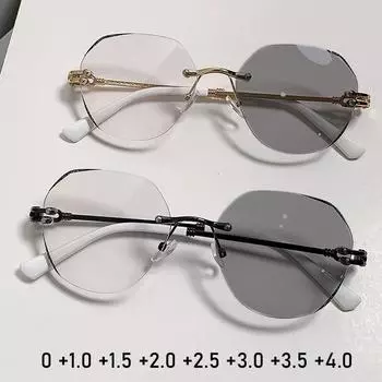 Готовые женские и мужские очки для дальнозоркости, модные безрамочные фотохромные уличные солнцезащитные очки для дальнего видения, оптические очки по рецепту 0