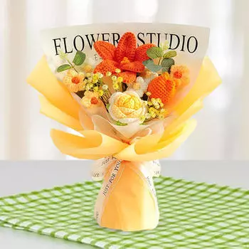 Готовый букет цветов, связанный крючком, готовый креативный букет ручной работы pink flower