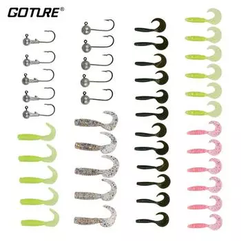 Goture 34 шт./компл. мягкая приманка для червей + 10 шт. крючки с джиг-головкой комбинированные мягкие рыболовные приманки набор рыболовные крючки рыболовные снасти