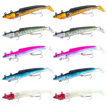 Goture Flounder Jig Vibration Jig Soft Sea Blue для пресной воды и моря Набор из 10 штук, Голова, Голова, Червь, Приманка, Окунь, Камбала, Волосатый хвост, Морской окунь,