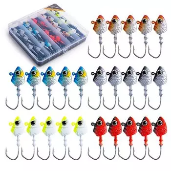 Goture Jig Head 5 Colors Set of 25 Case Jig Head Ajing Honey Shrimp Head Sea Fishing Rockfish Lure Set 7/10/14/21/28/32g [Storage Included]