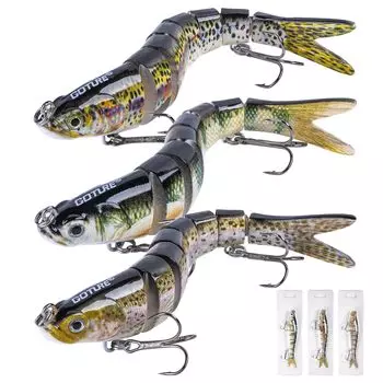 Goture Jointed Slow Sinking Set of Looks 8 Joint Sea River Bass поставляется с тройным набором, подходит для Black Sea Blue Freshwater Lure, Lure, 3, 25 г, Real,