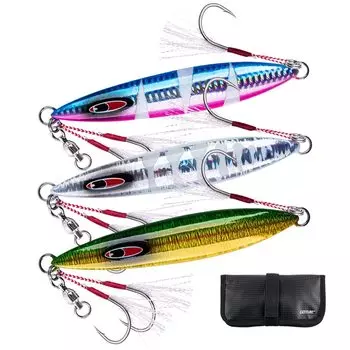 Goture Metal Jig Set Slow Jig Set Offshore Jigging Slow Fall Светящаяся кастинговая рыбалка Лодочная рыбалка Синяя рыба Волосатый хвост Красный морской лещ Kingfish