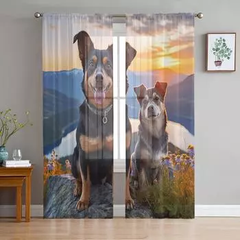 Gouhuacong Горный Пик Небо Облако Река Оконные Шторы Для Гостиной Спальни Кухни Шифоновые Прозрачные Оконные Шторы 135W x 114H(cm)