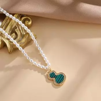 Gourd Pearl Necklace Women S Chinese Style Retro Trend Versatile Micro-Inlaid Pendant Exquisite Jewelry