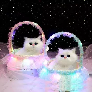 Говорящий котенок, плюшевый, с подсветкой и блестками: Имитация кота в корзине, идеальный подарок для девушки sequined basket cat with light фиолетовый