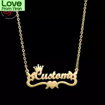 Goxijite Индивидуальное именное ожерелье для женщин Персонализированная бабочка Корона табличка с именем Подвеска ожерелья Подарок для любимого 35cm золотой