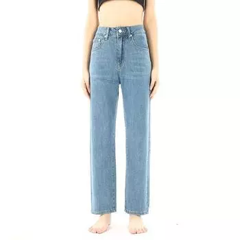 GPod Fashion Washed Blue High Waist Straight Wide Leg Pants Colo Blue XS