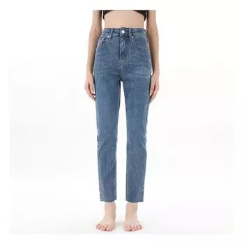 GPod Vgoze Thin Retro Blue Slim Fit Burrs High Waist Small Straight-Leg Jeans Female 2023 Fall and Winter New Arrival 0 London Blue XS