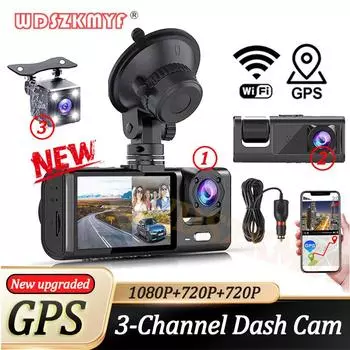 Автомобильный видеорегистратор с GPS, 3 камерами, видеорегистратор для автомобилей, приложение WIFI, видеорегистратор 1080P, двухобъективный видеорегистратор, камера заднего вида для транспортного средства, автомобильный аксессуар NONE