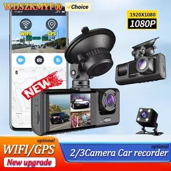 GPS Автомобильный видеорегистратор 3-канальная видеокамера для автомобилей WIFI APP Видеорегистратор 1080P Двухобъективная видеокамера Задняя камера для автомобиля Автомобильный аксессуар NONE