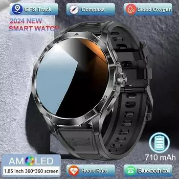 GPS Track Smart Watch Men 1,85-дюймовый Ultra HD AMOLED экран 710 мАч аккумулятор Bluetooth Call SmartWatch 2024 новые часы мужские GPS спортивный трекер silicon чёрный