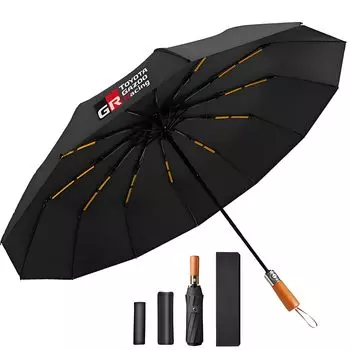GR Folding One Automatic 12 Extra Large Folding Typhoon Rainy Season Super Water For Sunny или Rainy UV Storage Pouch Umbrella, Touch, Open/Close, чёрный