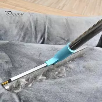 Грабли для ковров, телескопические металлические с длинной ручкой, инструмент для удаления шерсти домашних животных, многоразовый инструмент для удаления ворса с шерсти кошек и собак, скребок для чистки ковров синий