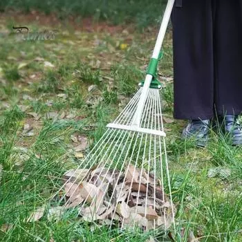 Грабли для листьев Утолщенные телескопические ручки с регулируемой длиной Легкие узкие грабли из нержавеющей стали Высокопроизводительный сборщик листьев A
