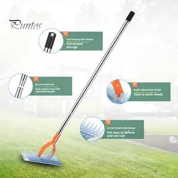 Грабли для соломы, грабли для уборки сухой травы на газоне с регулируемыми стальными зубьями, легко собираемые грабли для газона, рыхления почвы, удаления садового мусора S
