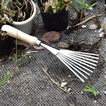 Грабли садовые грабли из нержавеющей стали с деревянной ручкой 9-зубчатые ручные грабли