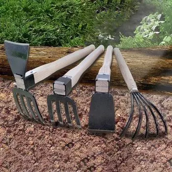 Грабли садовые с 5-ю лапами и деревянной ручкой, ручной культиватор, мини-мотыга и культиватор для рыхления или прополки почвы