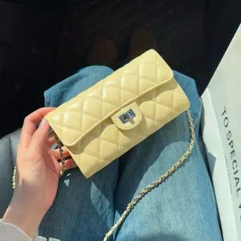 Graceful Coin Purse Women Chick Yellow Mobile Phone Bag 2025 New Rhombus Chain Bag Genuine Leather Shoulder Messenger Bag CHICKEN YELLOW