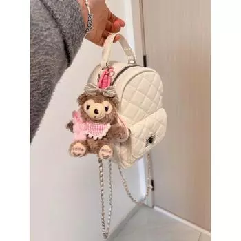 Graceful High-Grade Backpack Women 2025 Summer Ins Style Rhombus Fashion Portable Small Backpack Schoolbag Women White without pendant
