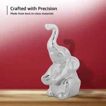 Graceful High-Trunk Elephant Figurine | A Symbol of Luck & Prosperity | Perfect for Elegant Home Dcor – Pack of 1, Silver